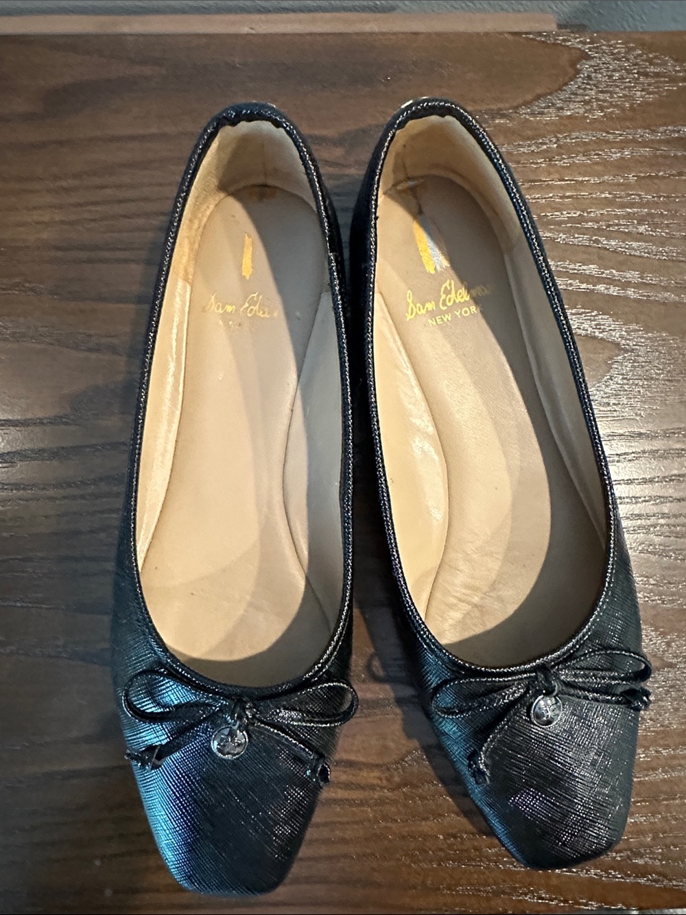 Sam Edelman Black Square-Toe Ballet Flats with Bow Charm
